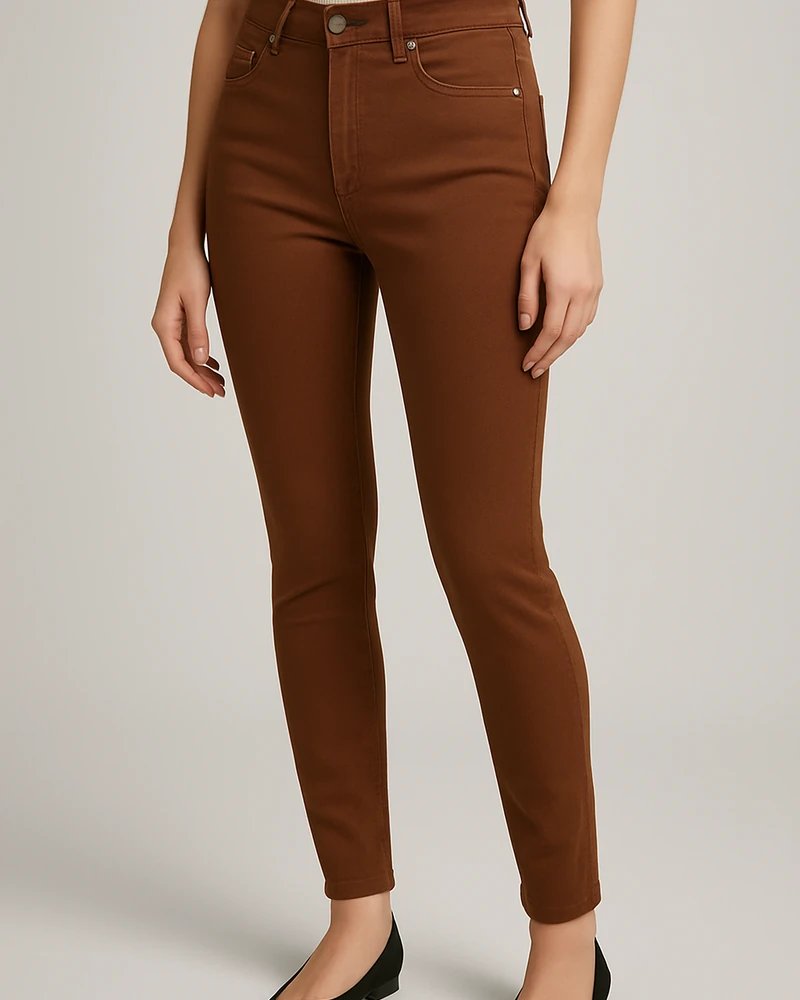 Jeans Skinny de Tiro Alto Color Café Chocolate para Mujer - Image 4