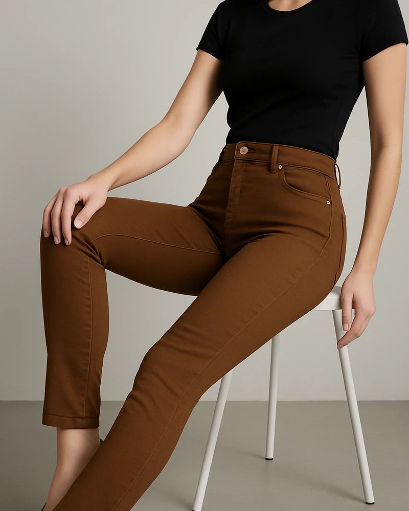 Jeans Skinny de Tiro Alto Color Café Chocolate para Mujer - Image 7