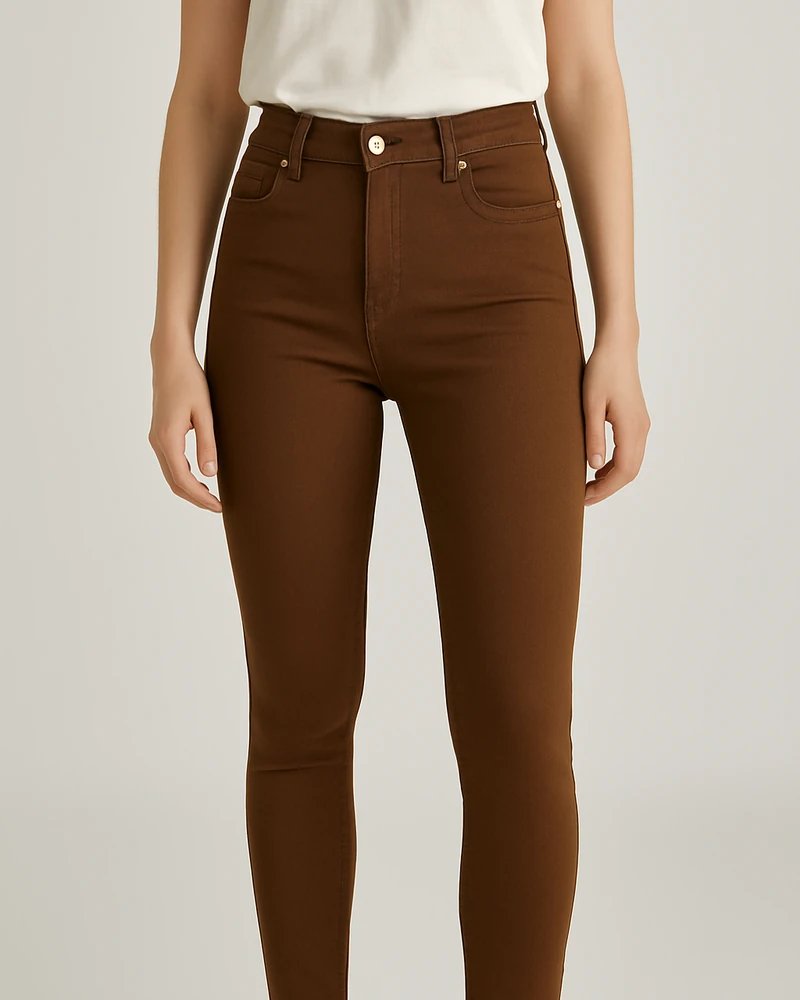 Jeans Skinny de Tiro Alto Color Café Chocolate para Mujer - Image 6