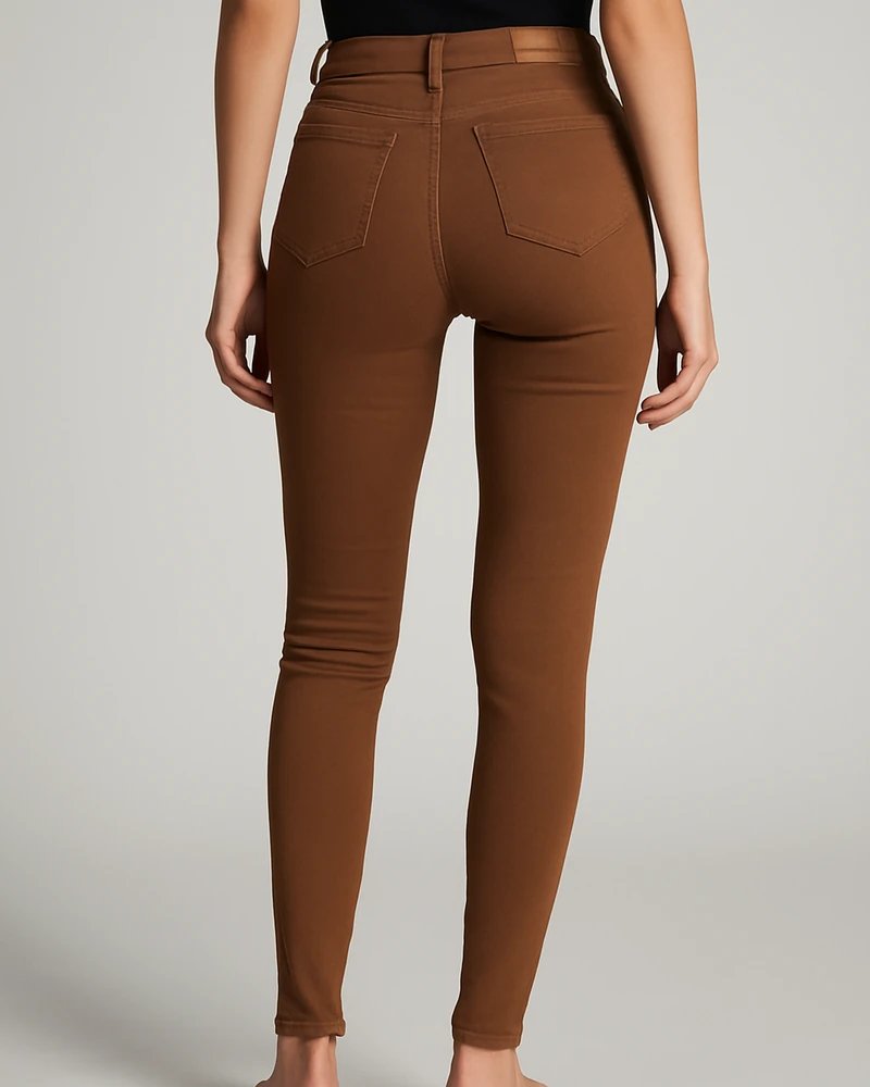 Jeans Skinny de Tiro Alto Color Café Chocolate para Mujer - Image 3
