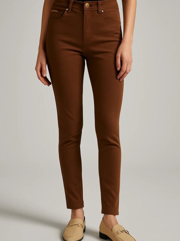 Jeans Skinny de Tiro Alto Color Café Chocolate para Mujer