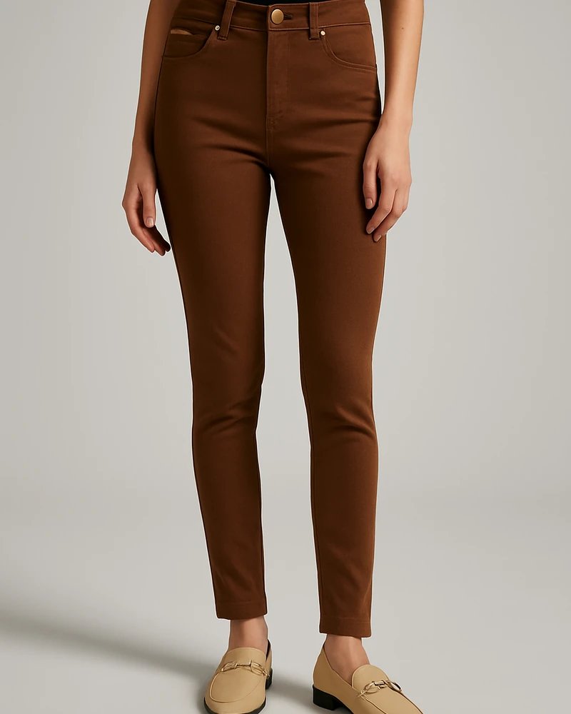 Jeans Skinny de Tiro Alto Color Café Chocolate para Mujer - Image 2
