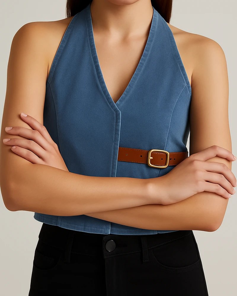 Chaleco Halter de Mezclilla Azul con Hebillas para Mujer - Image 4