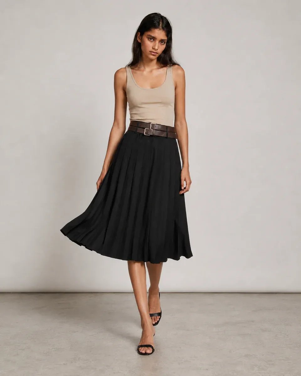 Falda Plisada Midi Crema Elegante para Mujer Lizzet Collection - Image 3