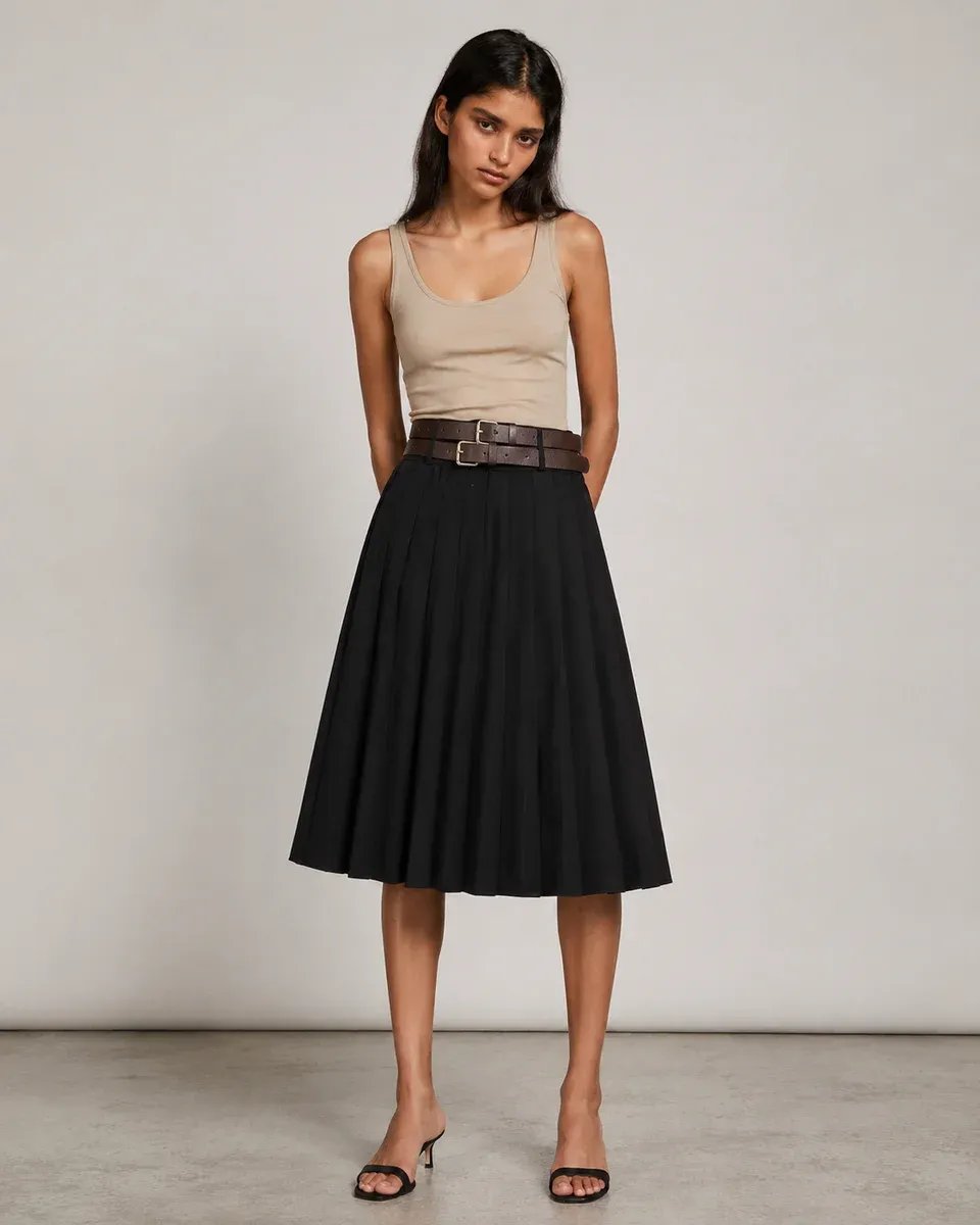 Falda Plisada Midi Crema Elegante para Mujer Lizzet Collection - Image 4