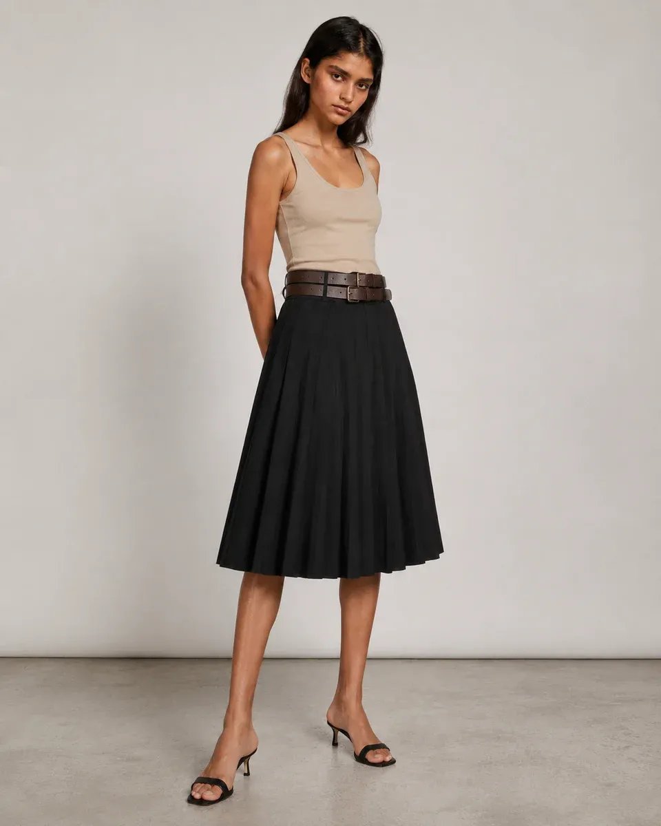 Falda Plisada Midi Crema Elegante para Mujer Lizzet Collection - Image 5