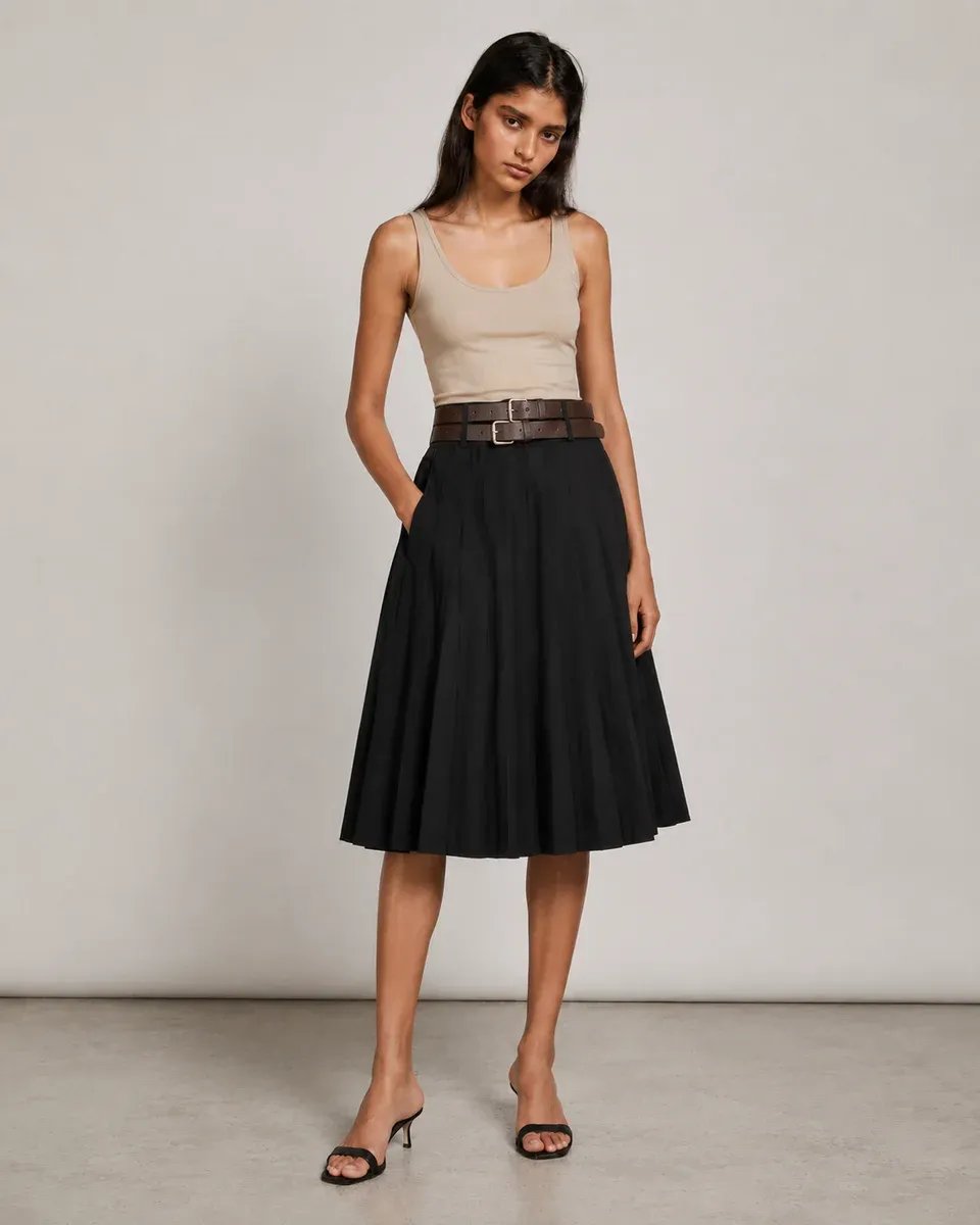 Falda Plisada Midi Crema Elegante para Mujer Lizzet Collection - Image 7