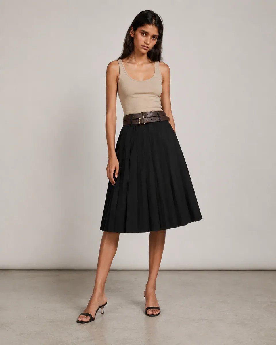 Falda Plisada Midi Crema Elegante para Mujer Lizzet Collection - Image 8
