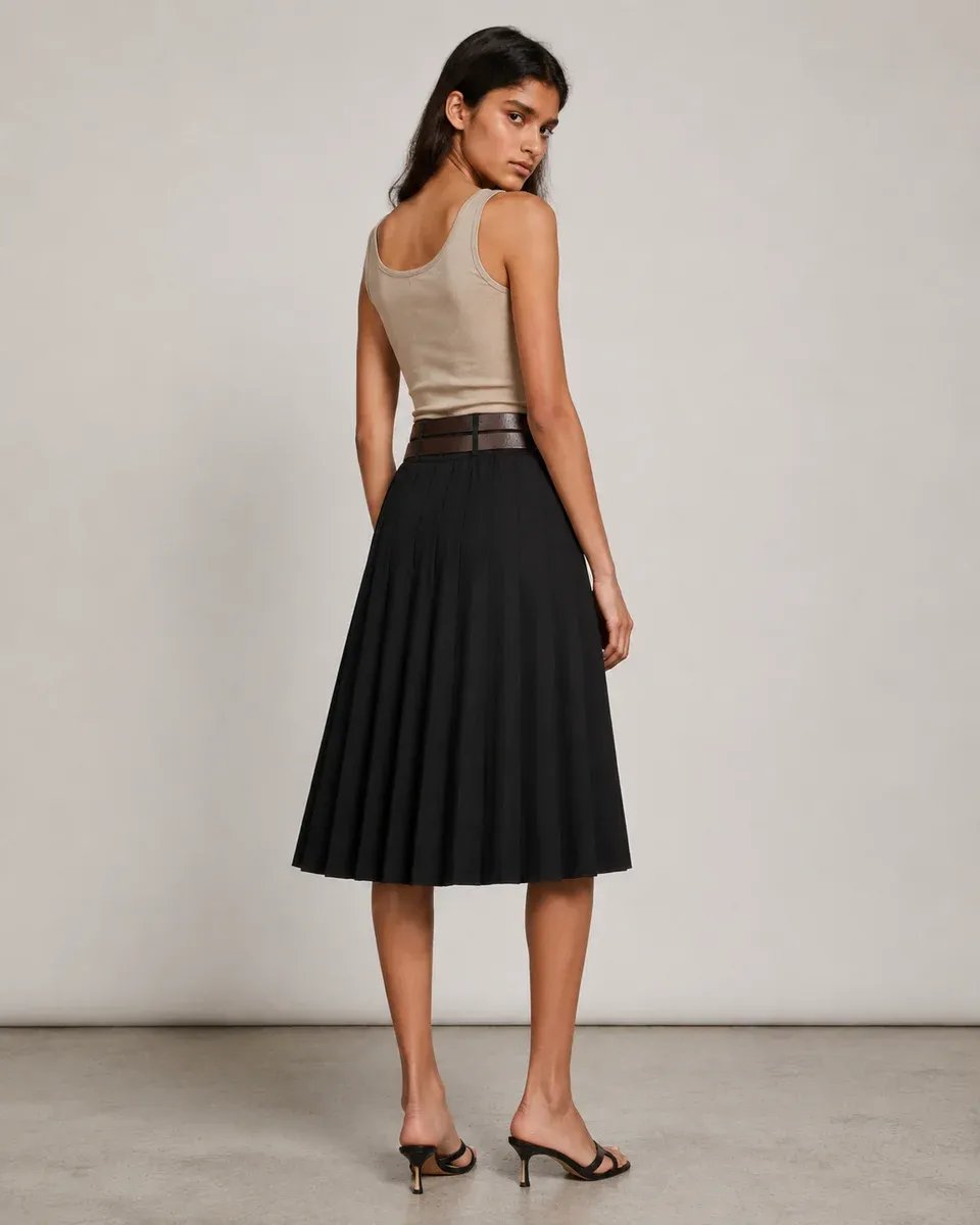 Falda Plisada Midi Crema Elegante para Mujer Lizzet Collection - Image 9