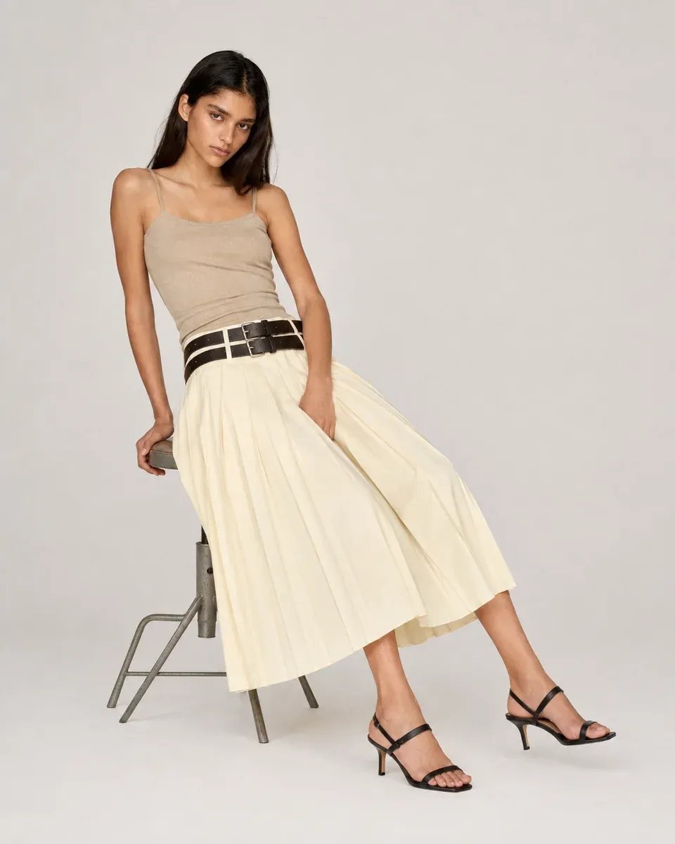 Falda Plisada Midi Crema Elegante para Mujer Lizzet Collection - Image 10