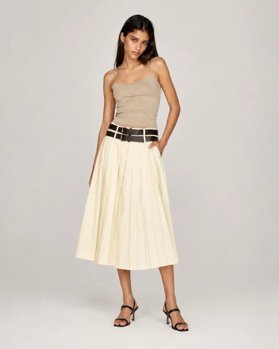 Falda Plisada Midi Crema Elegante para Mujer Lizzet Collection - Image 11