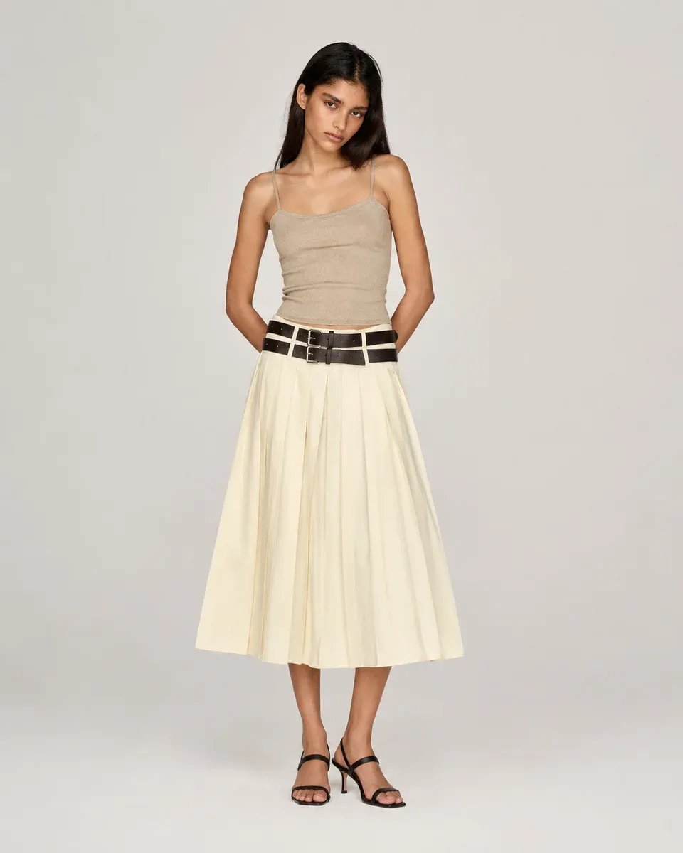 Falda Plisada Midi Crema Elegante para Mujer Lizzet Collection - Image 12