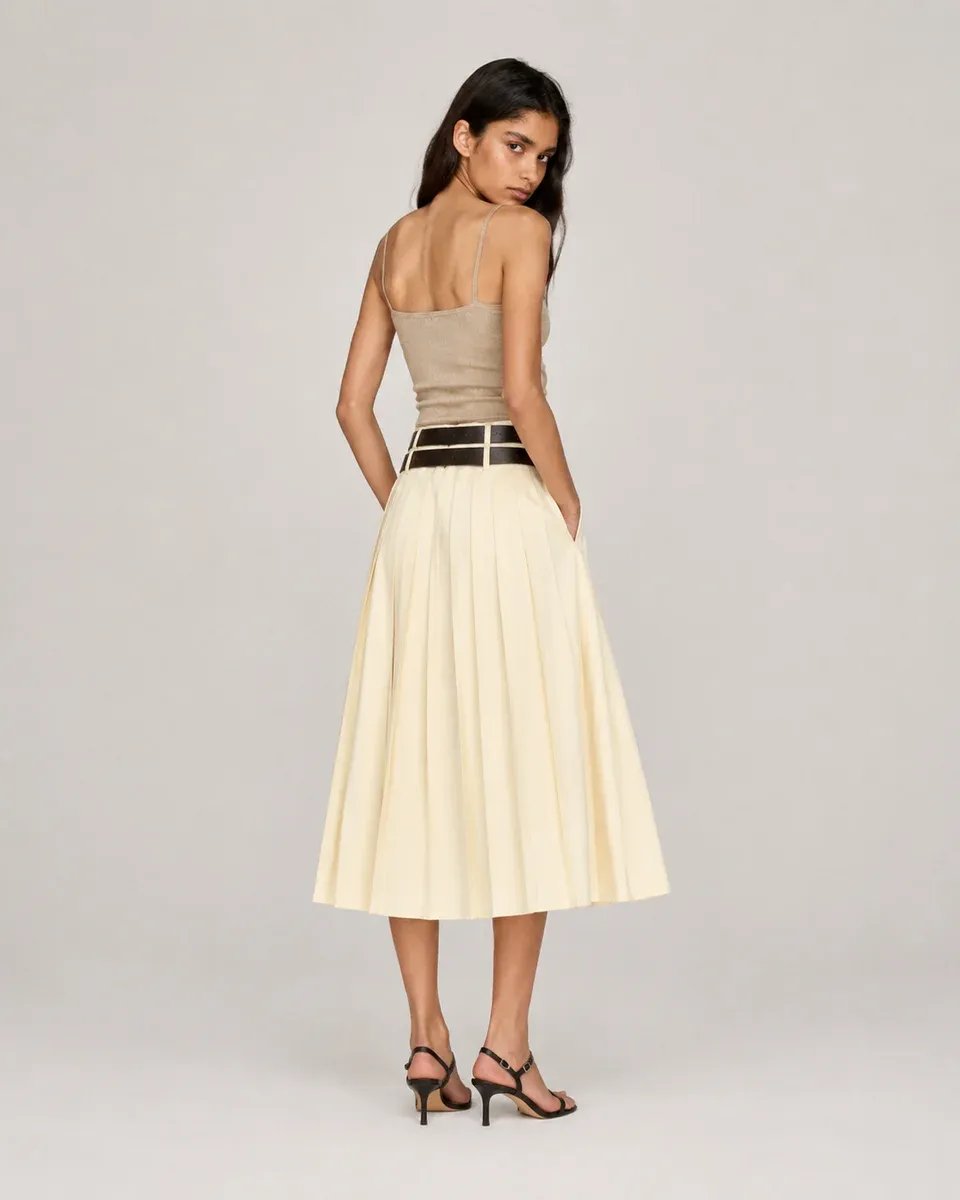 Falda Plisada Midi Crema Elegante para Mujer Lizzet Collection - Image 14