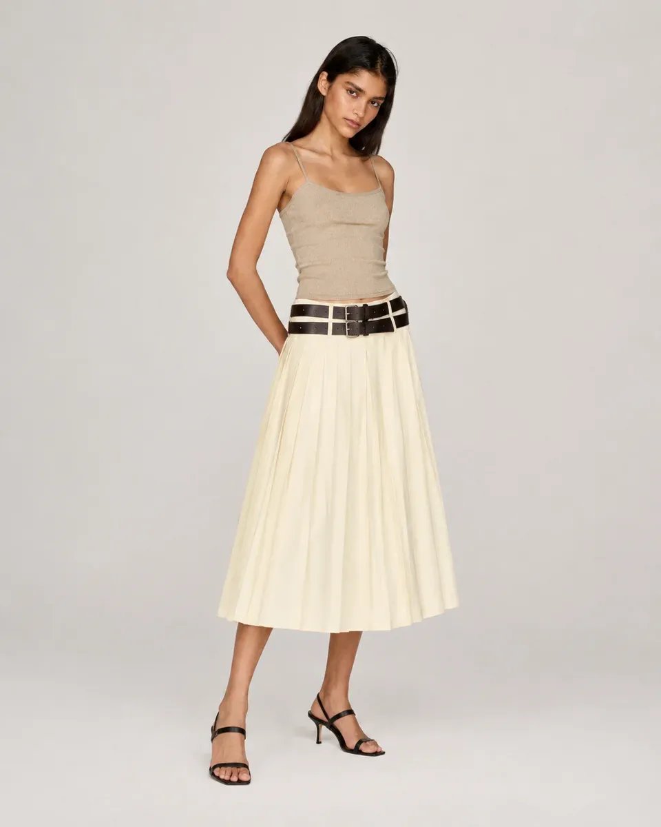 Falda Plisada Midi Crema Elegante para Mujer Lizzet Collection - Image 15