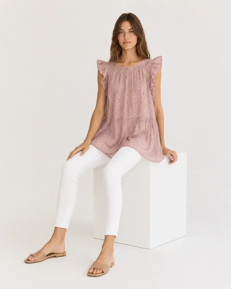 Vestido Tunica Rosa con Volantes y Textura Jacquard para Mujer - Image 2