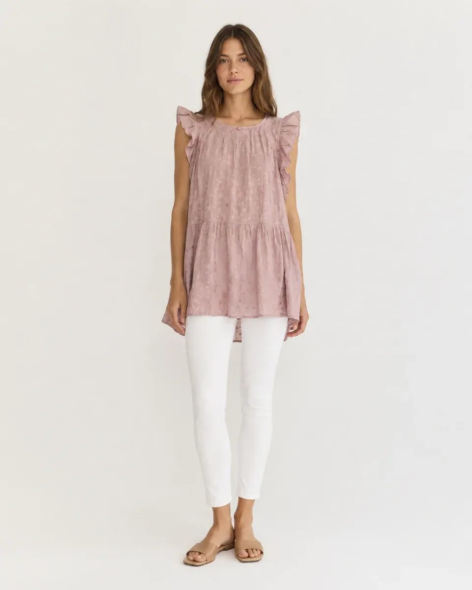 Vestido Tunica Rosa con Volantes y Textura Jacquard para Mujer - Image 3