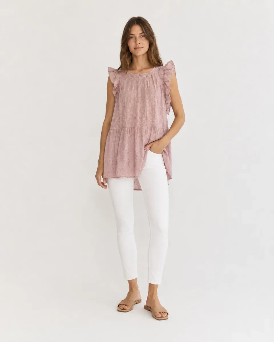 Vestido Tunica Rosa con Volantes y Textura Jacquard para Mujer - Image 6