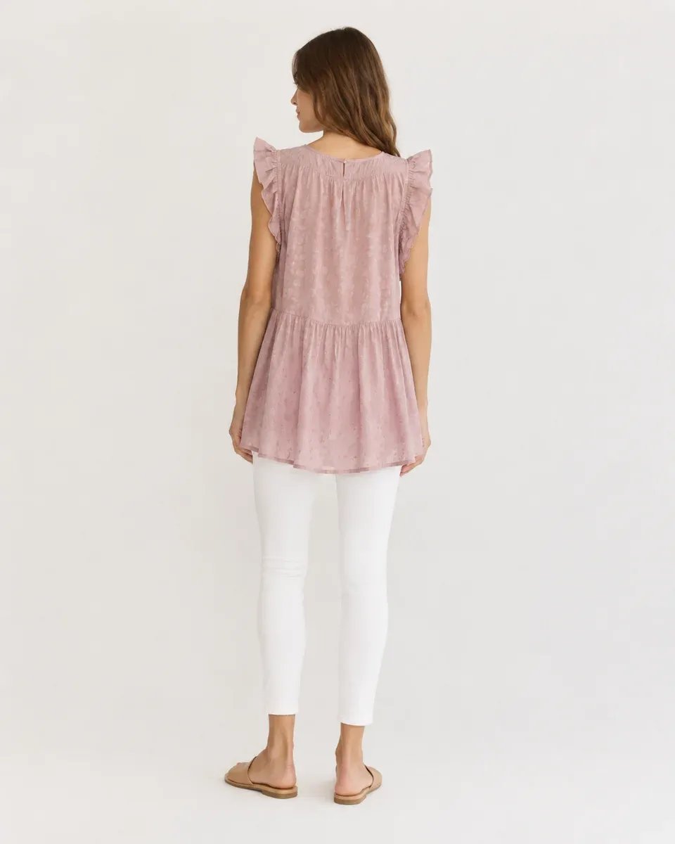 Vestido Tunica Rosa con Volantes y Textura Jacquard para Mujer - Image 7