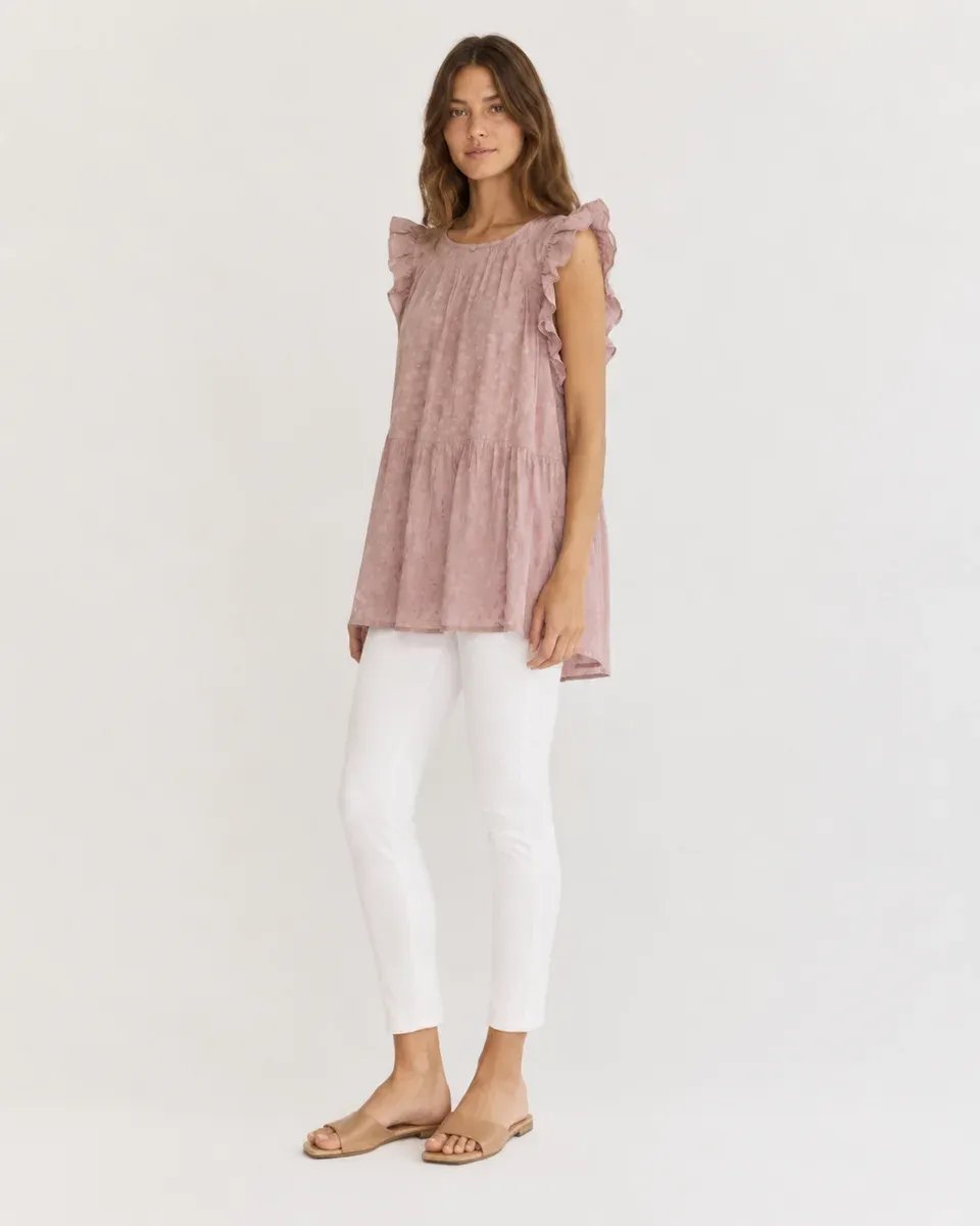 Vestido Tunica Rosa con Volantes y Textura Jacquard para Mujer - Image 8