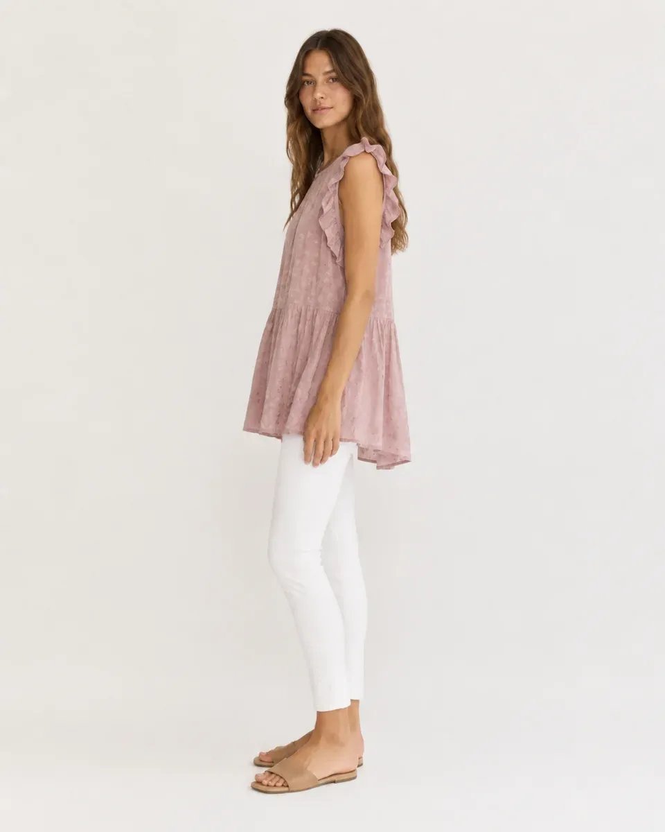 Vestido Tunica Rosa con Volantes y Textura Jacquard para Mujer - Image 9