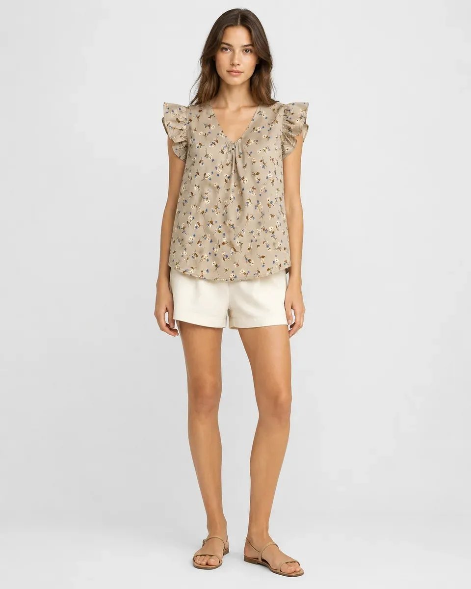 Blusa Floral con Escote Cuadrado y Mangas con Volantes para Mujer - Image 3