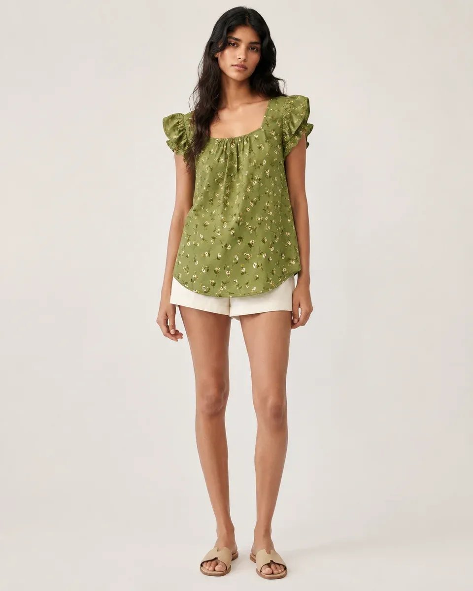Blusa Floral con Escote Cuadrado y Mangas con Volantes para Mujer - Image 9