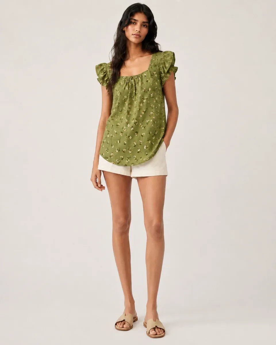 Blusa Floral con Escote Cuadrado y Mangas con Volantes para Mujer - Image 10