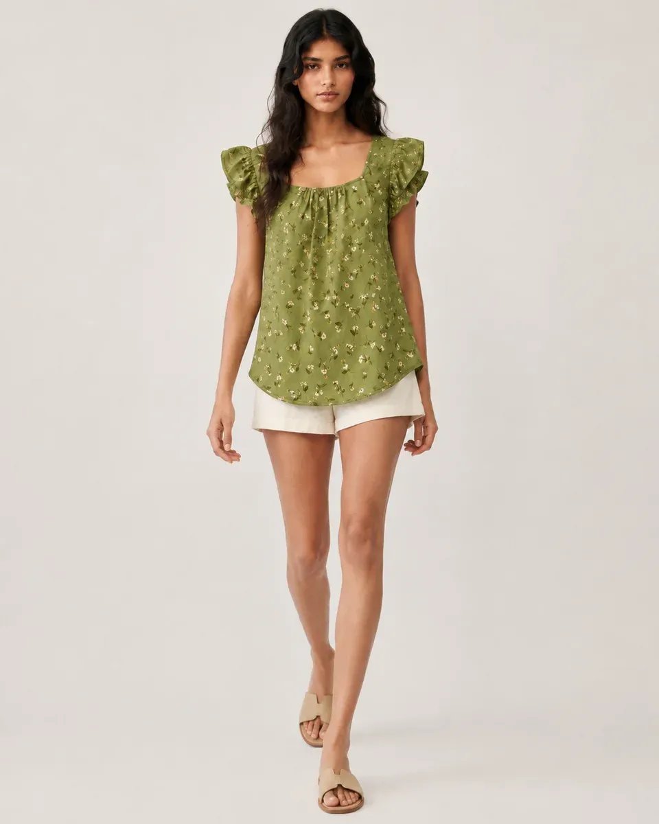 Blusa Floral con Escote Cuadrado y Mangas con Volantes para Mujer - Image 11