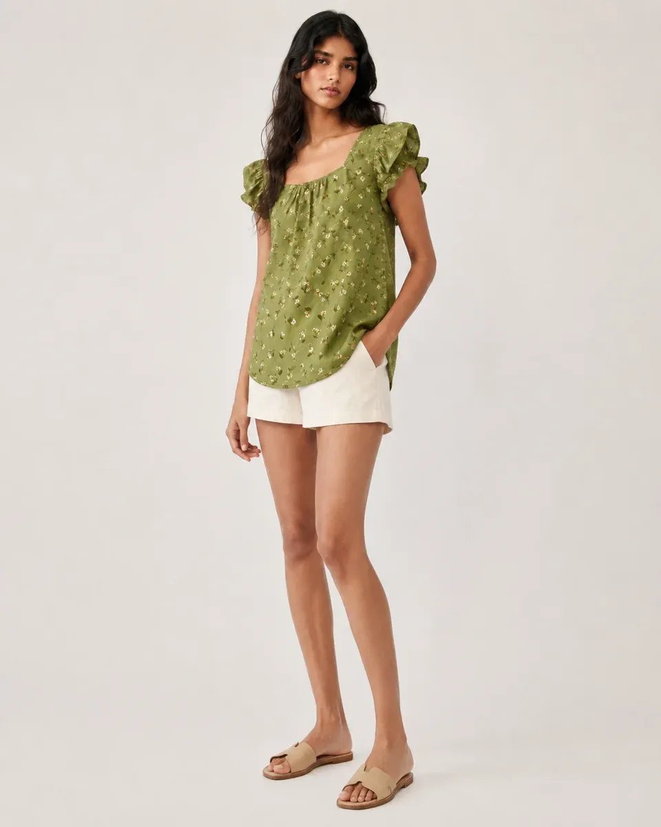 Blusa Floral con Escote Cuadrado y Mangas con Volantes para Mujer - Image 14