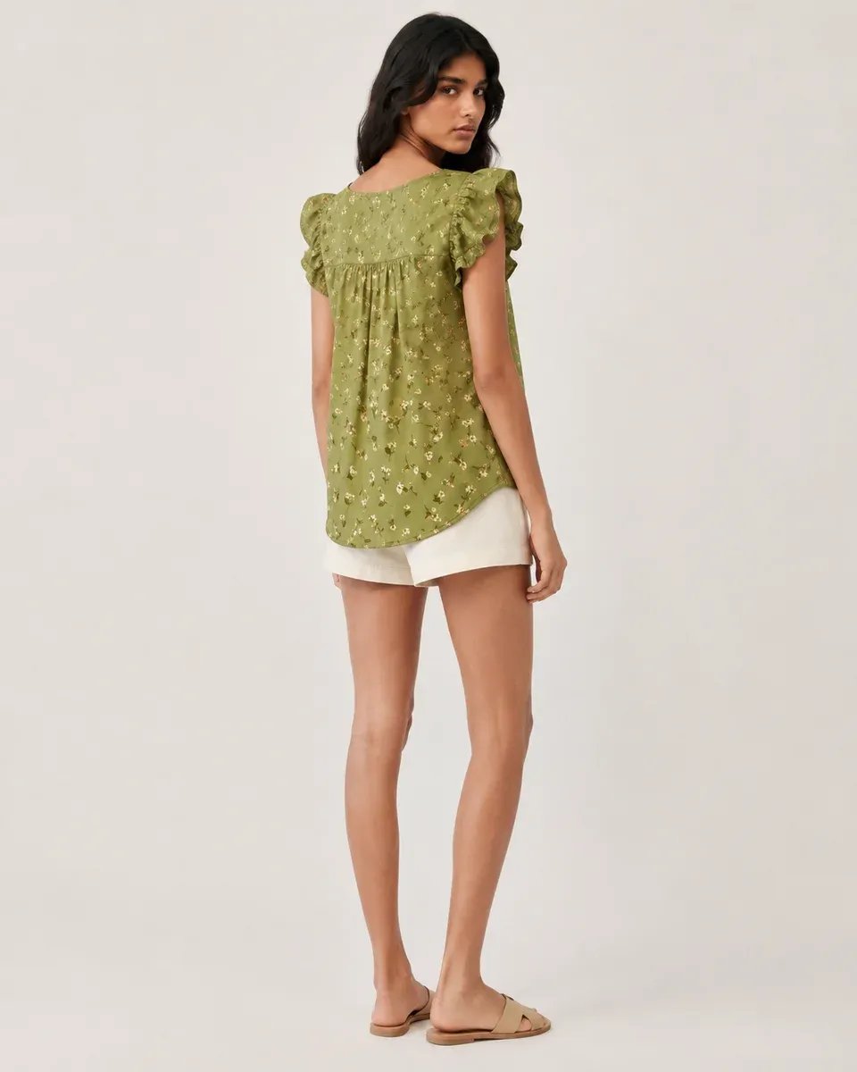 Blusa Floral con Escote Cuadrado y Mangas con Volantes para Mujer - Image 12