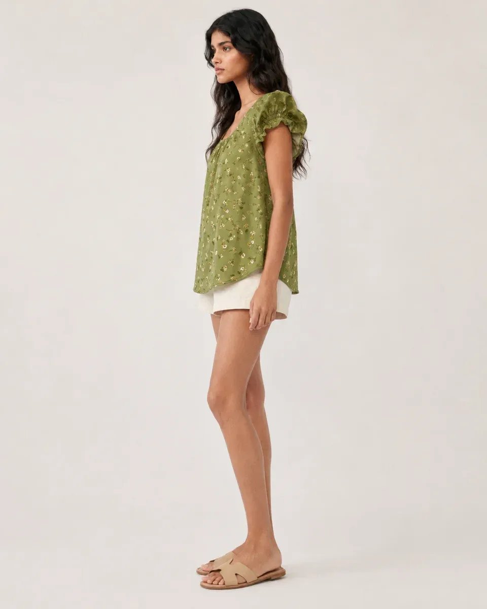 Blusa Floral con Escote Cuadrado y Mangas con Volantes para Mujer - Image 13