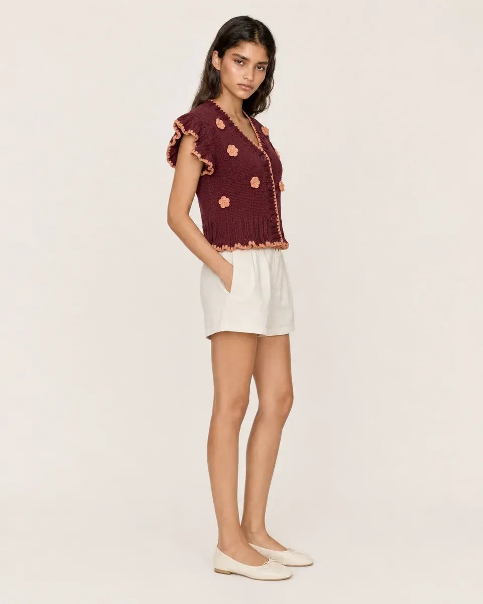 Blusa Tejida con Flores Bordadas y Manga Corta para Mujer - Image 6