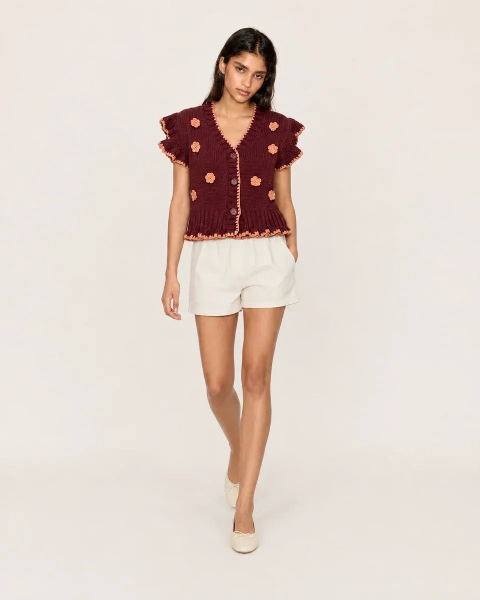 Blusa Tejida con Flores Bordadas y Manga Corta para Mujer - Image 7