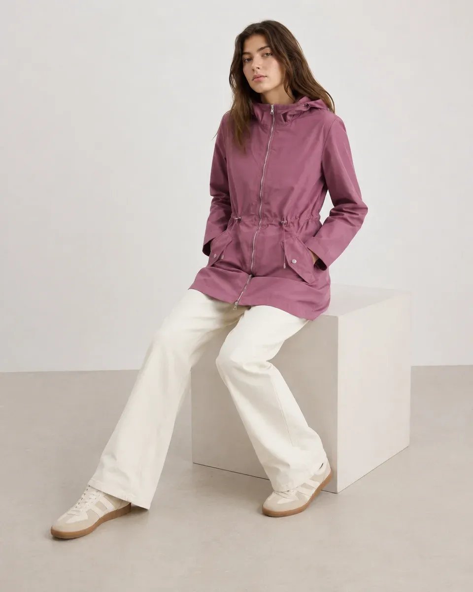 Parka Con Capucha Larga Rosa Para Mujer Estilo Casual - Image 2