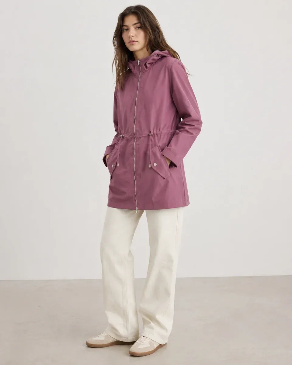 Parka Con Capucha Larga Rosa Para Mujer Estilo Casual - Image 3