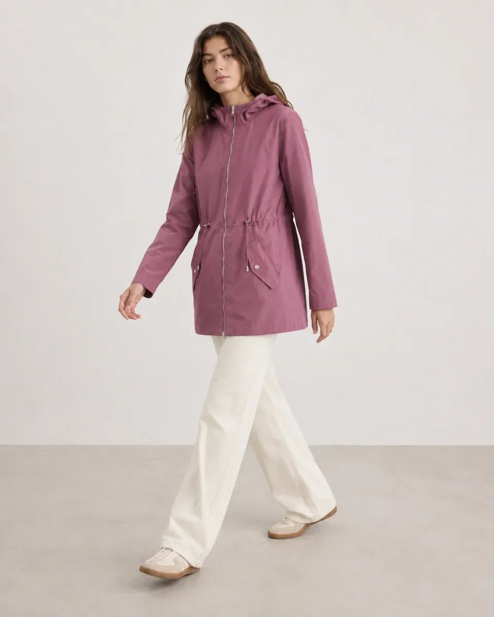 Parka Con Capucha Larga Rosa Para Mujer Estilo Casual - Image 4
