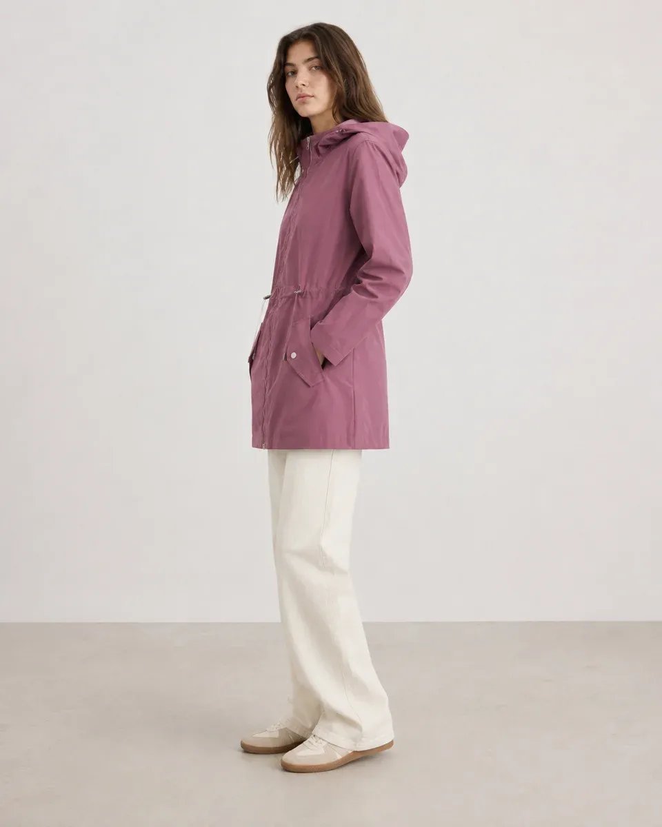 Parka Con Capucha Larga Rosa Para Mujer Estilo Casual - Image 6