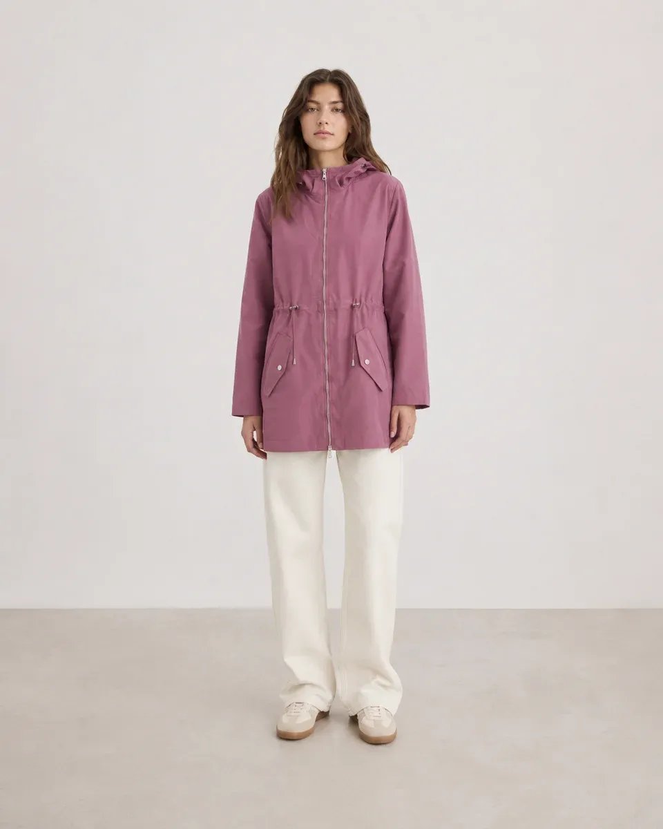 Parka Con Capucha Larga Rosa Para Mujer Estilo Casual - Image 5