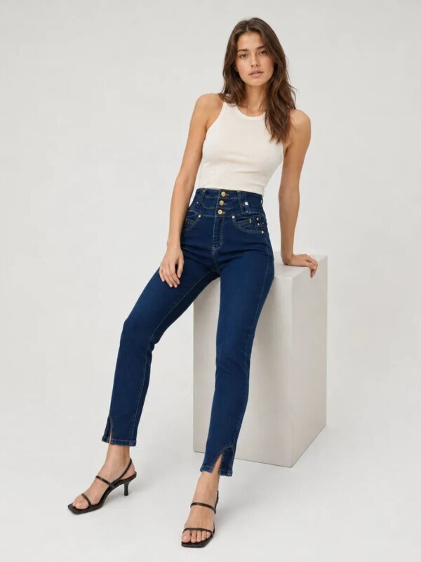 Jeans De Tiro Alto Con Botones Frontales Para Mujer Estilo Retro - vista 2