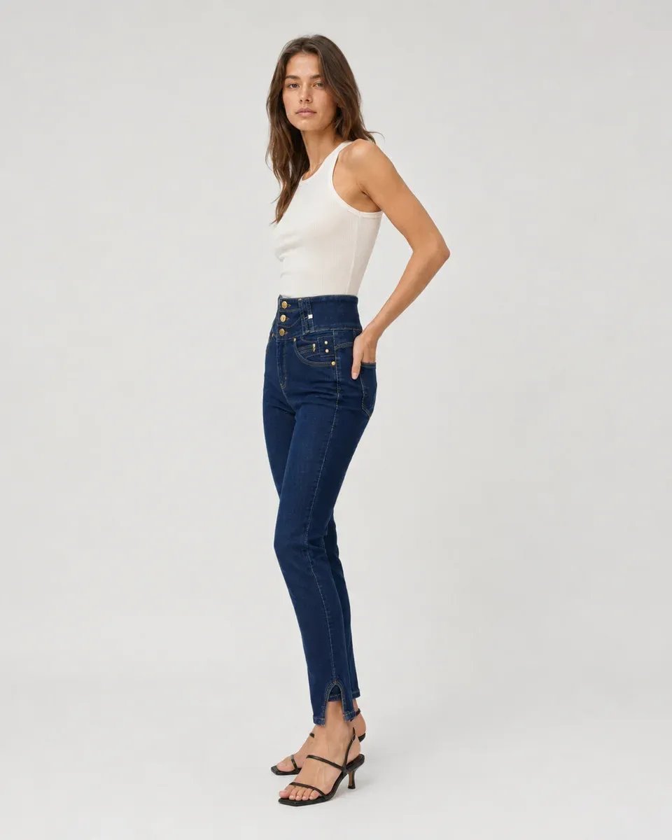 Jeans De Tiro Alto Con Botones Frontales Para Mujer Estilo Retro - Image 6