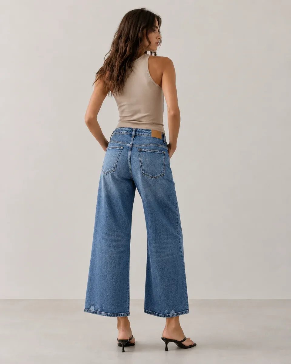 Jeans Culotte de Tiro Alto Azul Claro para Mujer - Image 4