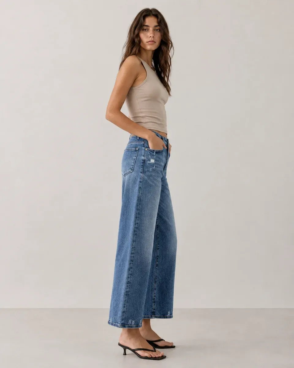 Jeans Culotte de Tiro Alto Azul Claro para Mujer - Image 8