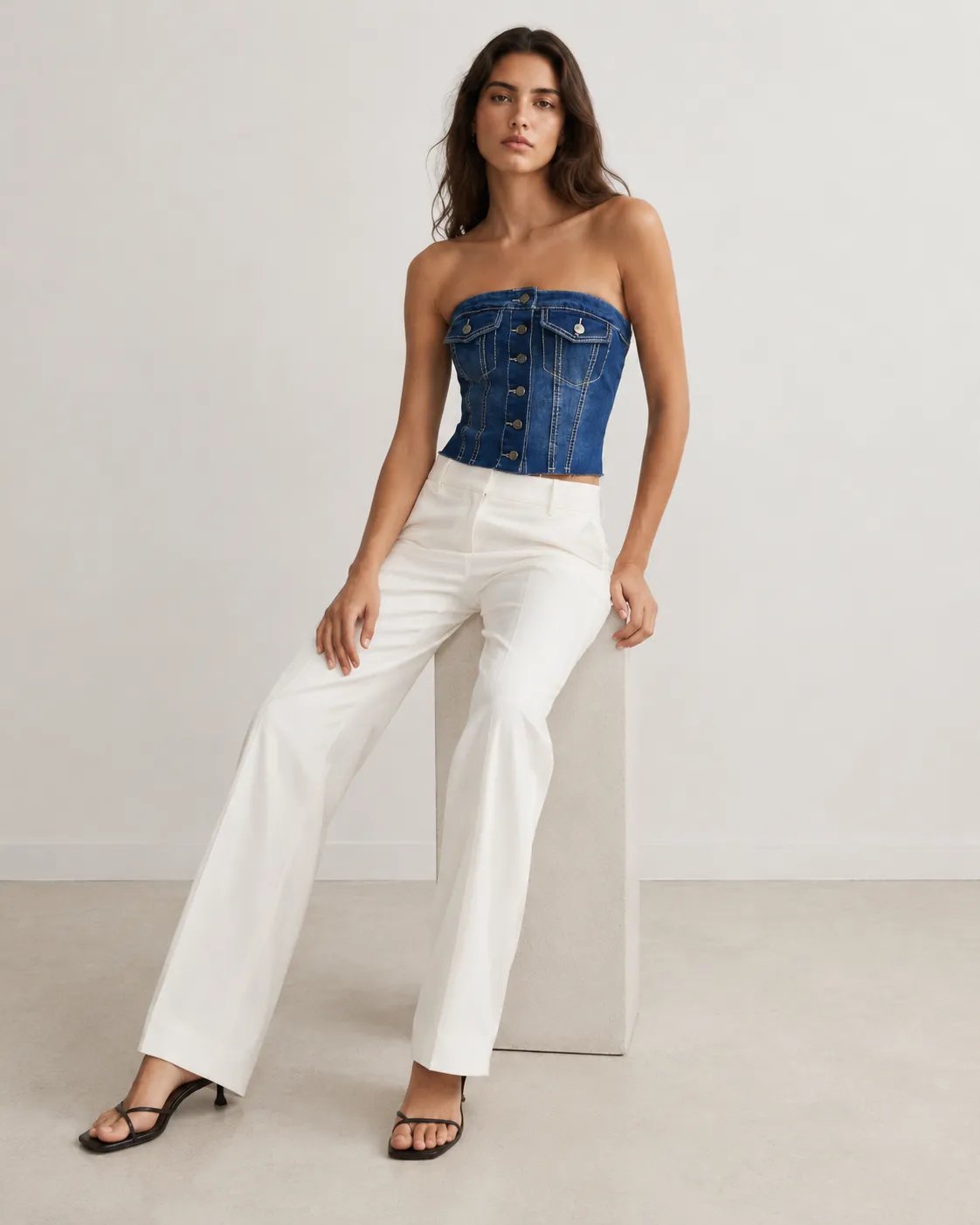Top Bustier de Mezclilla Azul Sin Tirantes para Mujer - Image 2