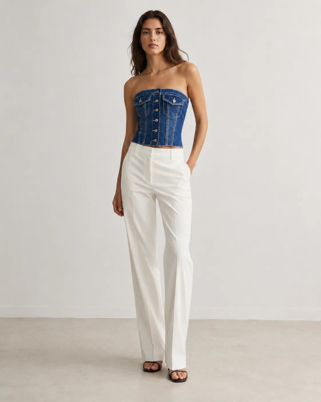 Top Bustier de Mezclilla Azul Sin Tirantes para Mujer - Image 3