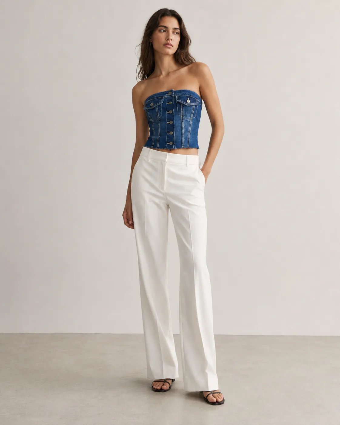 Top Bustier de Mezclilla Azul Sin Tirantes para Mujer - Image 4