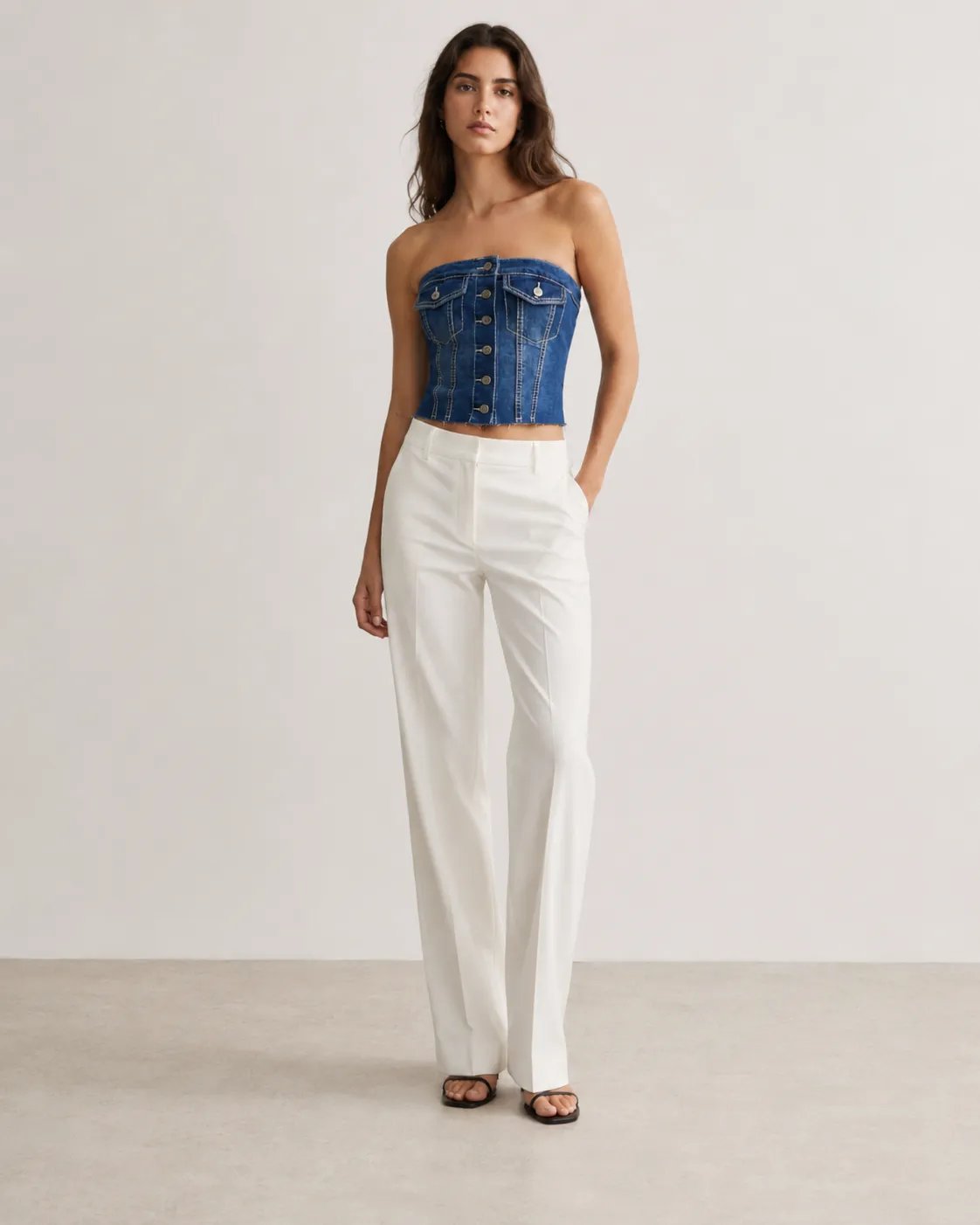 Top Bustier de Mezclilla Azul Sin Tirantes para Mujer - Image 5