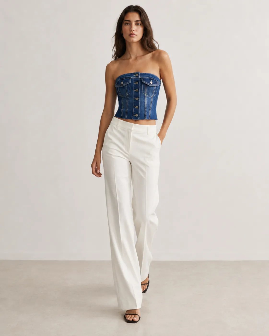 Top Bustier de Mezclilla Azul Sin Tirantes para Mujer - Image 6