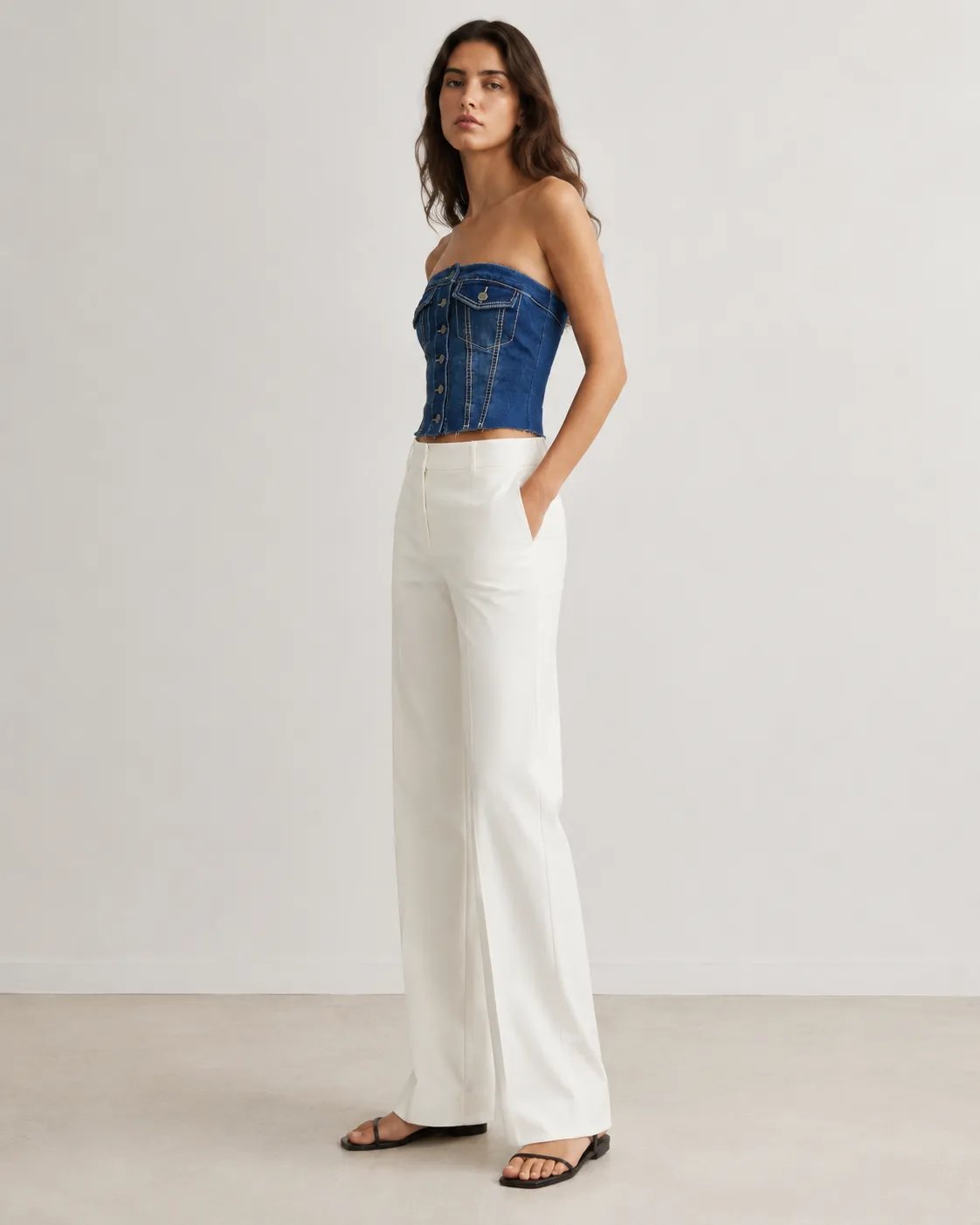 Top Bustier de Mezclilla Azul Sin Tirantes para Mujer - Image 8