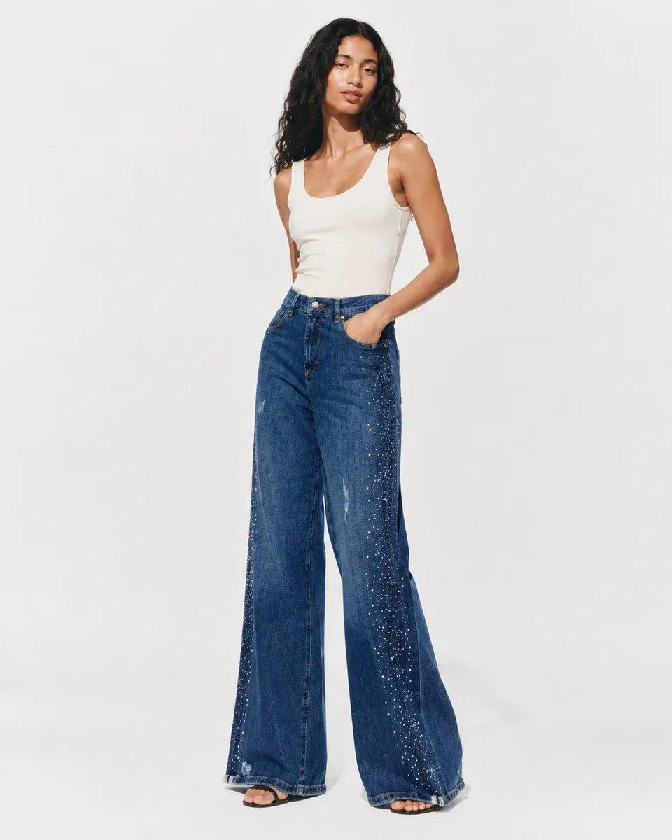 Jeans Anchos Acampanados con Pedreria Lateral para Mujer - Image 5