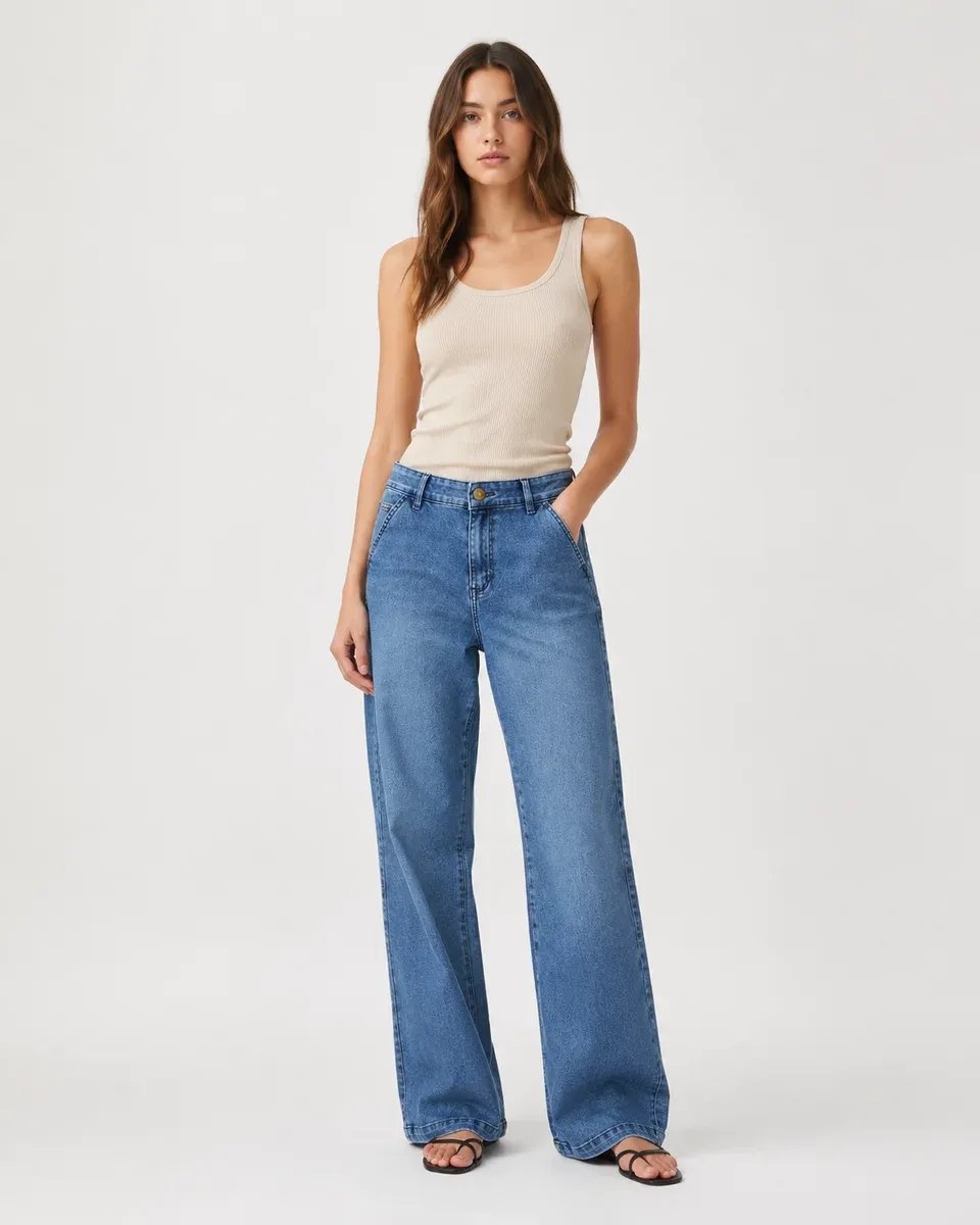 Jeans Wide Leg Tiro Alto Azul Claro para Mujer - Image 4